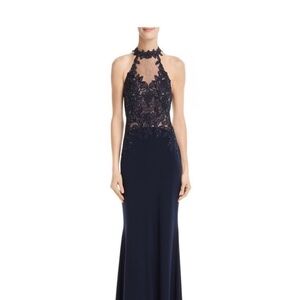 Elegant Navy Backless Lace Dress